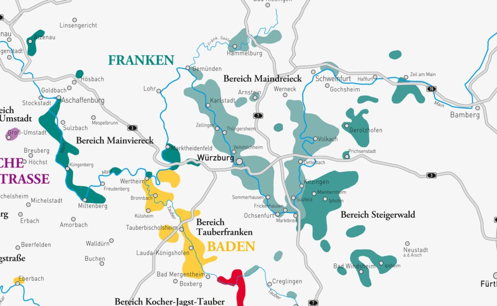 Übersichtskarte zur Weinregion Franken