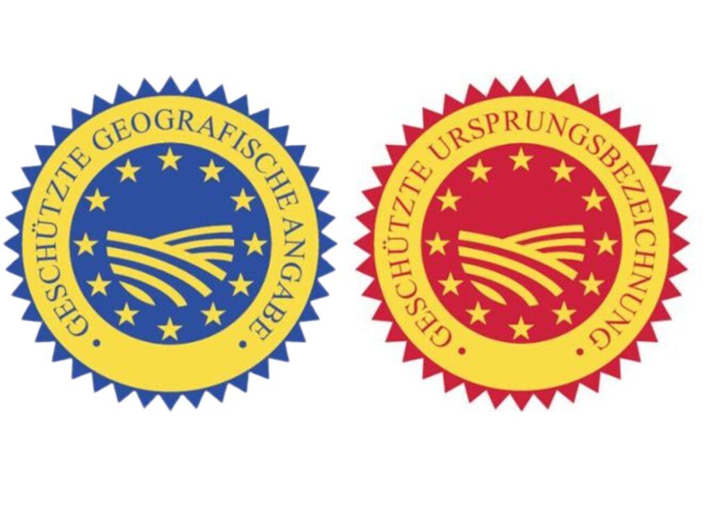 Die beiden EU-Siegel für geografisch geschützte Angabe und geschützte Ursprungsbezeichnung