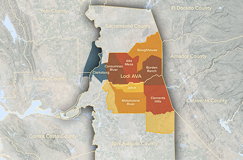 Karte vom Weinanbaugebiet Lodi in kalifornien